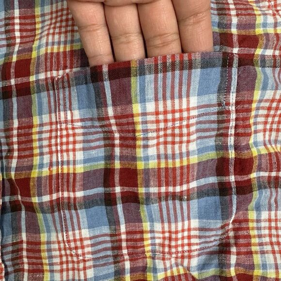 J McLaughlin Linen Shirt Mens XL Red Blue Plaid Gramercy Button Up Casual - Picture 3 of 10